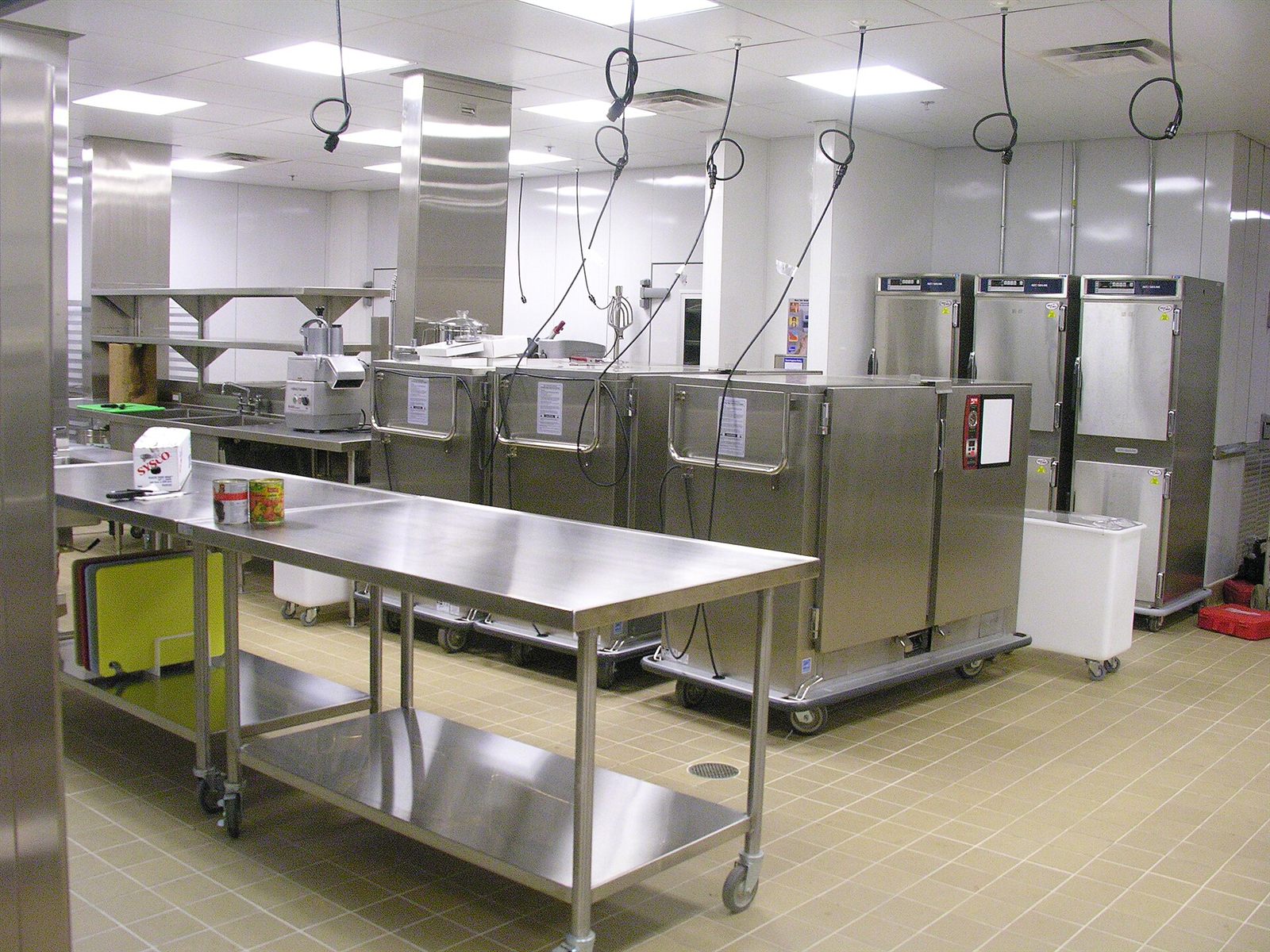 Clean, bright stainless-steel catering kitchen
